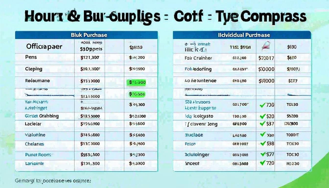 Here's a table comparing the costs of buying supplies in bulk versus individually: